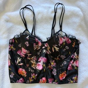 Victoria’s Secret Black Floral Very Sexy Lightly Lined Underwire Bustier 34C NWT